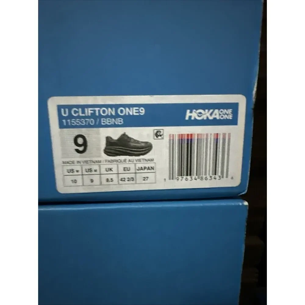 New Men's Size 9 Hoka Clifton One 9 Black 1155370-BBNB Running Shoes